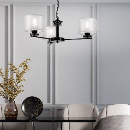 Závesný luster ROSA na reťazi, 3xE27/60W/230V, čierna/šedá