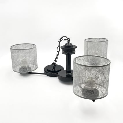 Závesný luster ROSA na reťazi, 3xE27/60W/230V, čierna/šedá