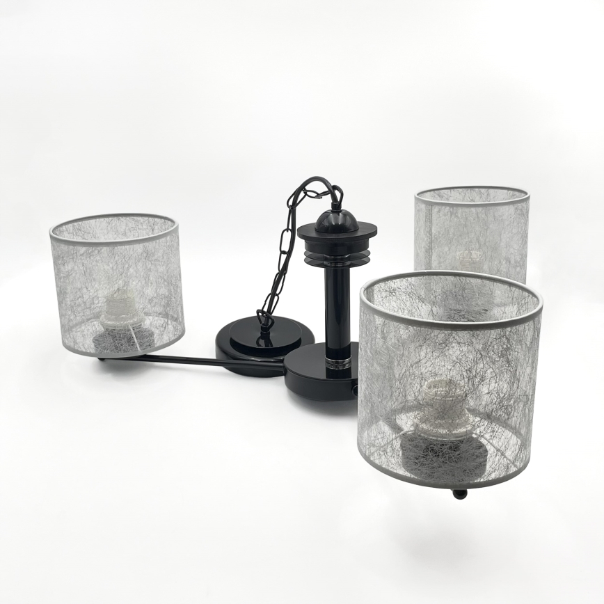 Závesný luster ROSA na reťazi, 3xE27/60W/230V, čierna/šedá