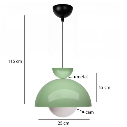Závesný luster SALVA na lanku 1xE27/15W/230V zelený