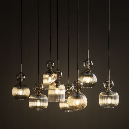 Závesný luster SOPHIA na lanku 8xE14/10W/230V čierna/dymovo-béžová