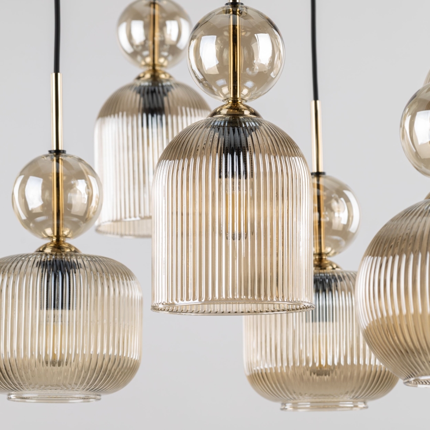 Závesný luster SOPHIA na lanku 8xE14/10W/230V čierna/dymovo-béžová