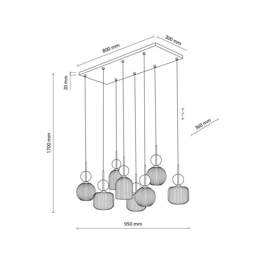 Závesný luster SOPHIA na lanku 8xE14/10W/230V čierna/dymovo-béžová