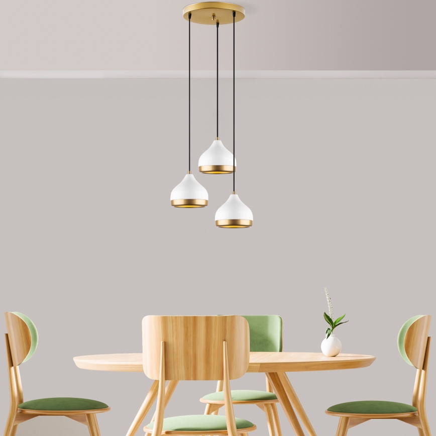 Závesný luster YILDO 3xE27/40W/230V biela/zlatá