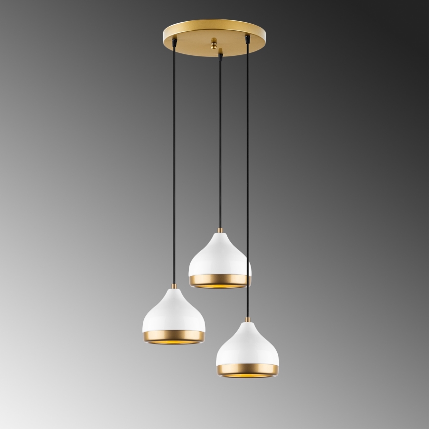 Závesný luster YILDO 3xE27/40W/230V biela/zlatá