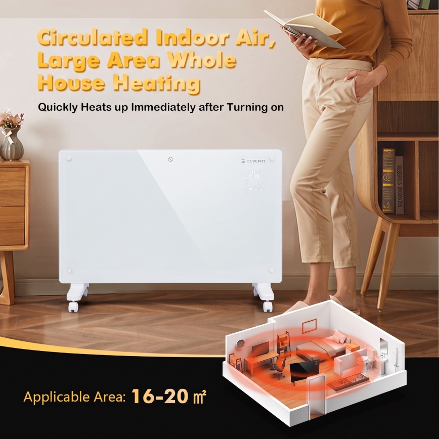 ZEVENTI - Inteligentný elektrický priamotop/konvektor s LCD displejom ECO/1000/2000W/230V Wi-Fi biela
