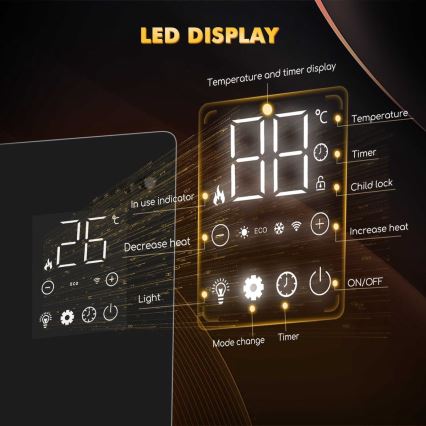 ZEVENTI - Inteligentný elektrický priamotop/konvektor s LCD displejom ECO/1000/2000W/230V Wi-Fi biela