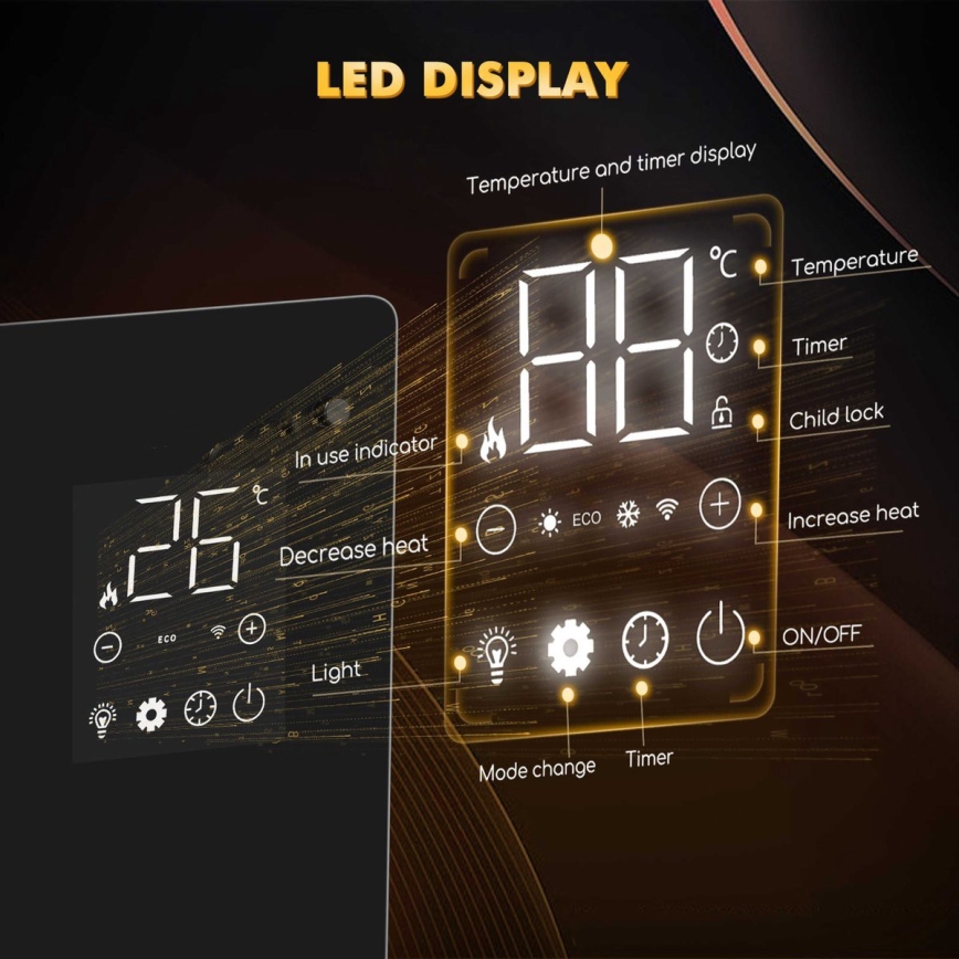 ZEVENTI - Inteligentný elektrický priamotop/konvektor s LCD displejom ECO/1000/2000W/230V Wi-Fi biela