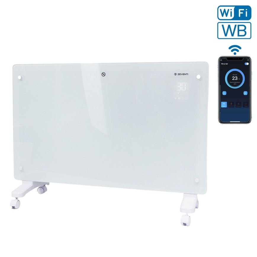 ZEVENTI - Inteligentný elektrický priamotop/konvektor s LCD displejom ECO/1000/2000W/230V Wi-Fi biela