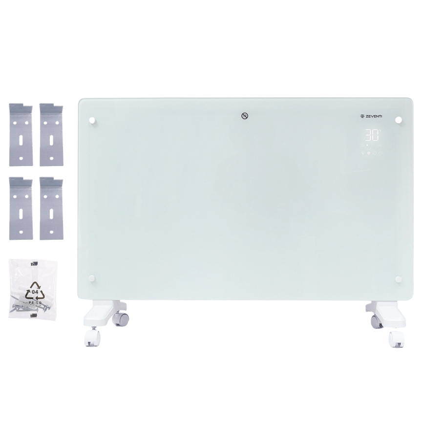 ZEVENTI - Inteligentný elektrický priamotop/konvektor s LCD displejom ECO/1000/2000W/230V Wi-Fi biela