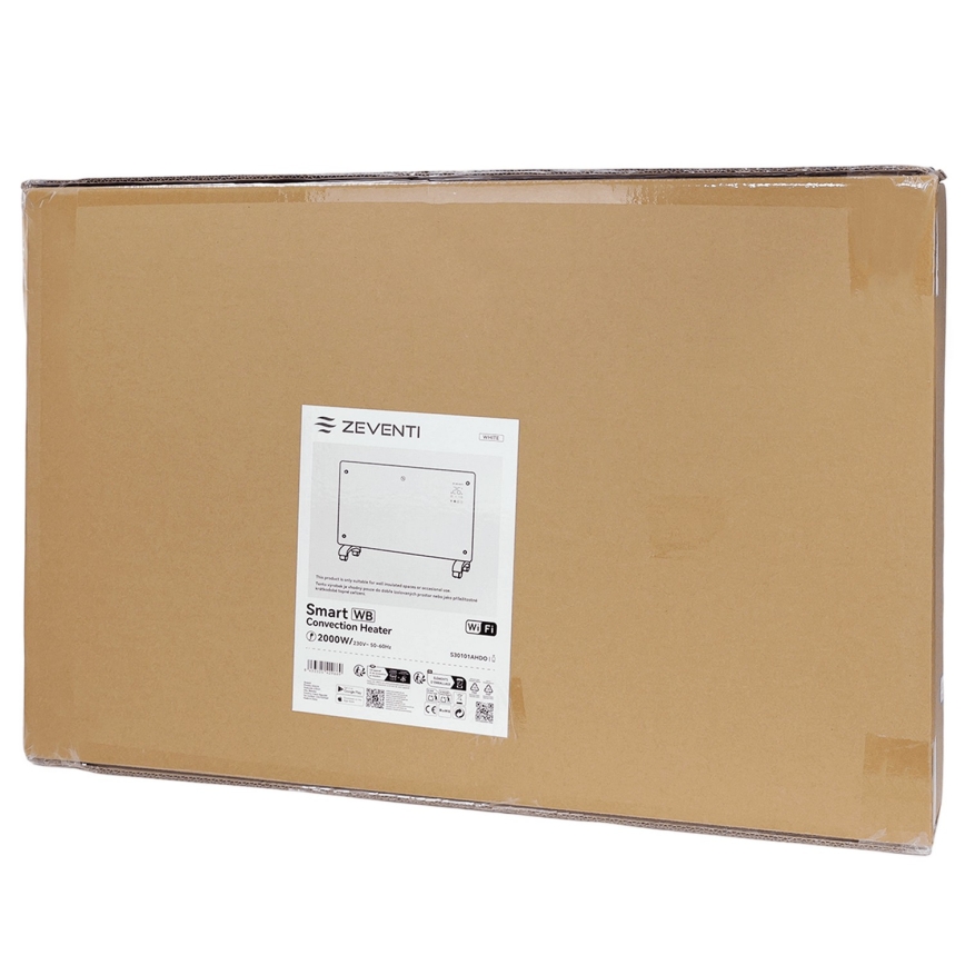ZEVENTI - Inteligentný elektrický priamotop/konvektor s LCD displejom ECO/1000/2000W/230V Wi-Fi biela