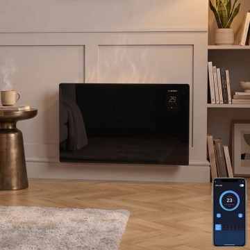 ZEVENTI - Inteligentný nástenný elektrický priamotop/konvektor s LCD displejom 1000/2000W/230V Wi-Fi čierny