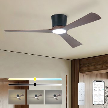 ZEVENTI - LED stlmiteľný stropný ventilátor AUREX LED/24W/230V 3000/4000/6000K Wi-Fi Tuya čierna/orech + diaľkové ovládanie