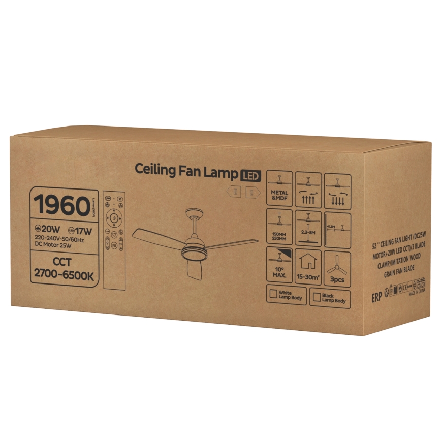 ZEVENTI - LED stmievateľný stropný ventilátor ULUWATU LED/20W/230V 2700-6500K 132 cm hnedý + diaľkové ovládanie