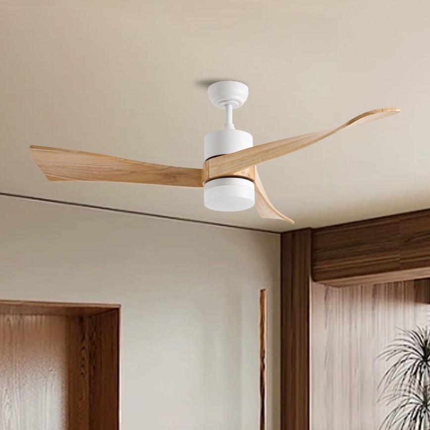 ZEVENTI - LED Stmievateľný stropný ventilátor NATURITO LED/18W/230V 3000-6000K Wi-Fi Tuya biela/dub + diaľkové ovládanie