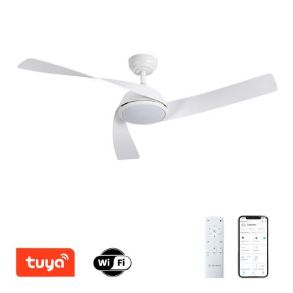 ZEVENTI - LED stmievateľný stropný ventilátor AERYS, 24 W, 230 V, 3000/4000/6000 K, Wi-Fi Tuya, biely + diaľkové ovládanie