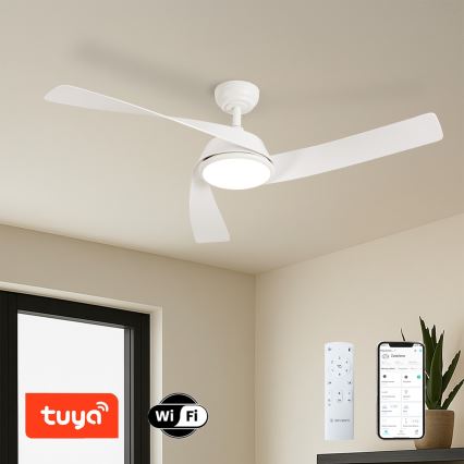 ZEVENTI - LED stmievateľný stropný ventilátor AERYS, 24 W, 230 V, 3000/4000/6000 K, Wi-Fi Tuya, biely + diaľkové ovládanie