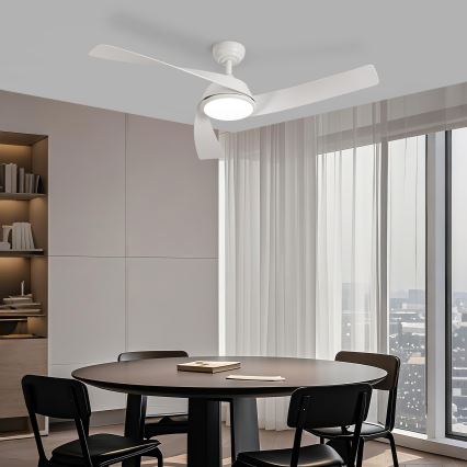 ZEVENTI - LED stmievateľný stropný ventilátor AERYS, 24 W, 230 V, 3000/4000/6000 K, Wi-Fi Tuya, biely + diaľkové ovládanie