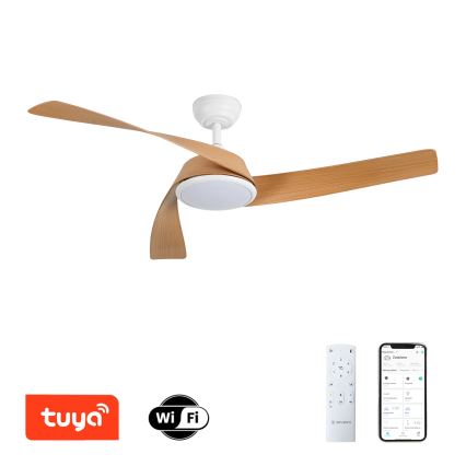ZEVENTI - LED Stmievateľný stropný ventilátor AERYS LED/24W/230V 3000/4000/6000K Wi-Fi Tuya biela/dub + diaľkové ovládanie