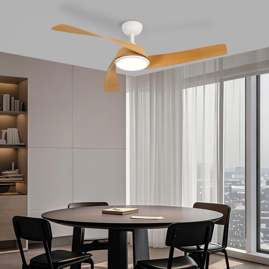 ZEVENTI - LED Stmievateľný stropný ventilátor AERYS LED/24W/230V 3000/4000/6000K Wi-Fi Tuya biela/dub + diaľkové ovládanie