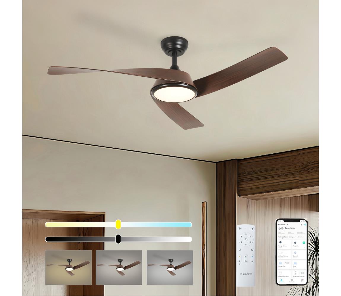 ZE - LED stropný látor AERYS LED/24W/230V Wi-Fi Tuya čierna/orech + diaľkové ovládanie ZEV044