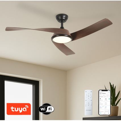 ZEVENTI - LED Stmievateľný stropný ventilátor AERYS LED/24W/230V 3000/4000/6000K Wi-Fi Tuya čierna/orech + diaľkové ovládanie