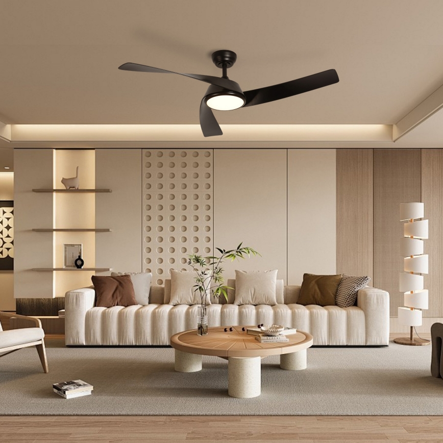 ZEVENTI - LED stmievateľný stropný ventilátor AERYS LED/24W/230V 3000/4000/6000K Wi-Fi Tuya čierny + diaľkové ovládanie