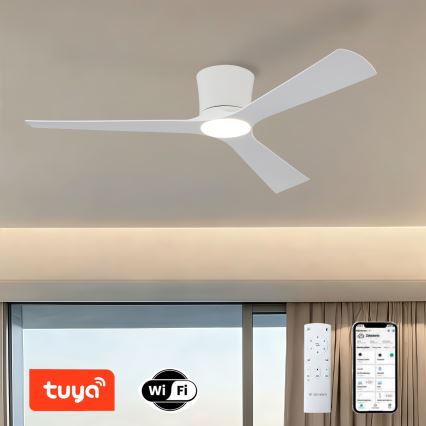 ZEVENTI - LED Stmievateľný stropný ventilátor AUREX LED/24W/230V 3000/4000/6000K Wi-Fi Tuya biely + diaľkové ovládanie
