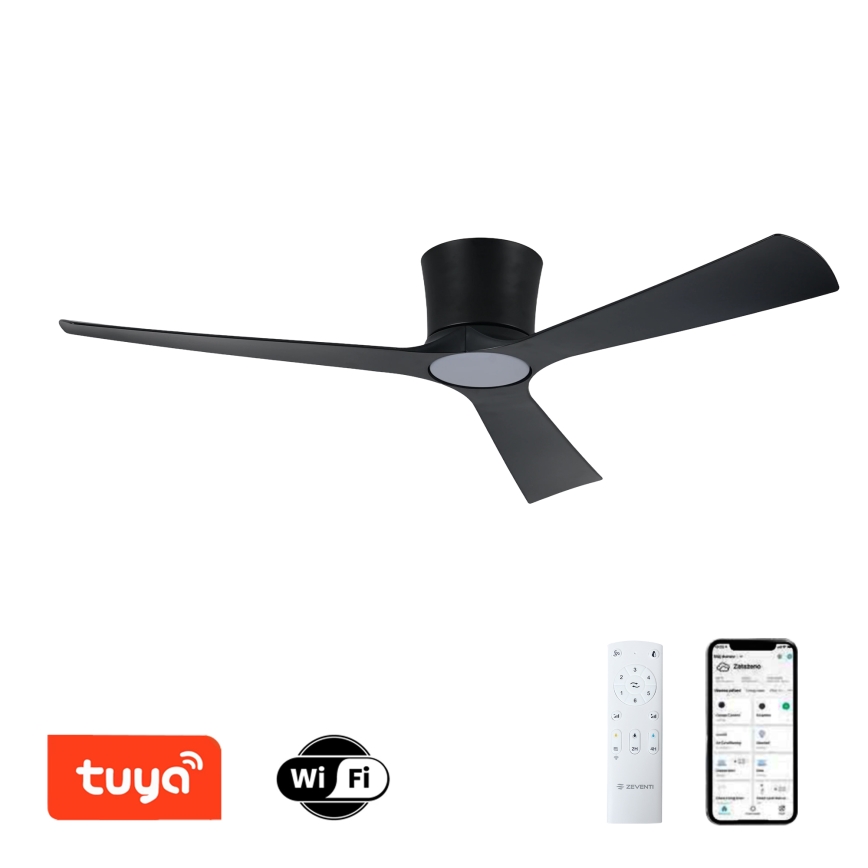 ZEVENTI - LED stmievateľný stropný ventilátor AUREX LED/24W/230V 3000/4000/6000K Wi-Fi Tuya čierna + diaľkové ovládanie