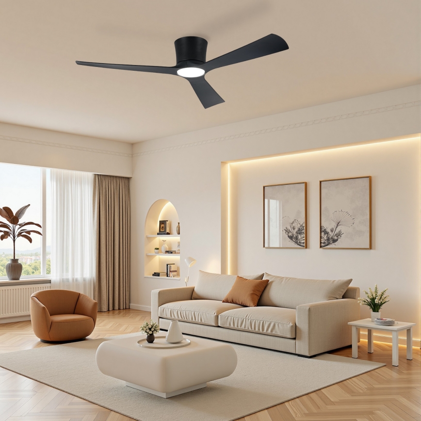 ZEVENTI - LED stmievateľný stropný ventilátor AUREX LED/24W/230V 3000/4000/6000K Wi-Fi Tuya čierna + diaľkové ovládanie