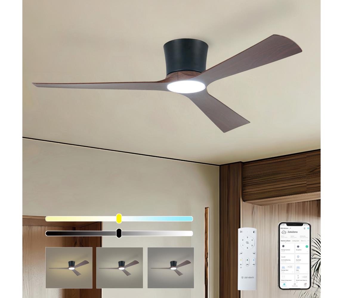 ZE - LED stropný látor AUREX LED/24W/230V Wi-Fi Tuya čierna/orech + diaľkový ovládač ZEV038