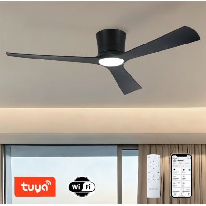 ZEVENTI - LED stmievateľný stropný ventilátor AUREX LED/24W/230V 3000/4000/6000K Wi-Fi Tuya čierna + diaľkové ovládanie