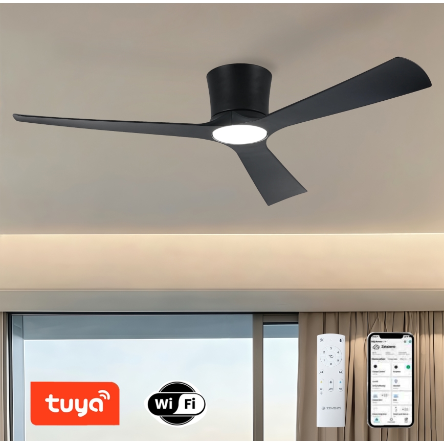 ZEVENTI - LED stmievateľný stropný ventilátor AUREX LED/24W/230V 3000/4000/6000K Wi-Fi Tuya čierna + diaľkové ovládanie
