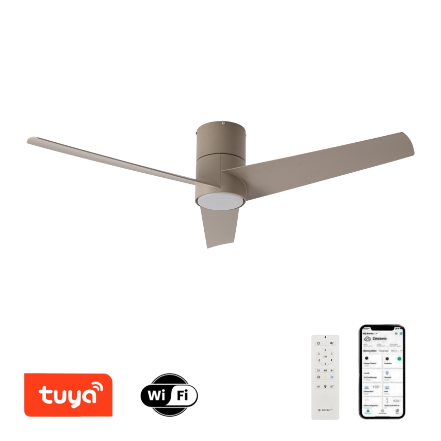 ZEVENTI - LED stropný ventilátor BARROSA LED/18W/230V 3000/4000/6000K Wi-Fi Tuya béžový + diaľkové ovládanie