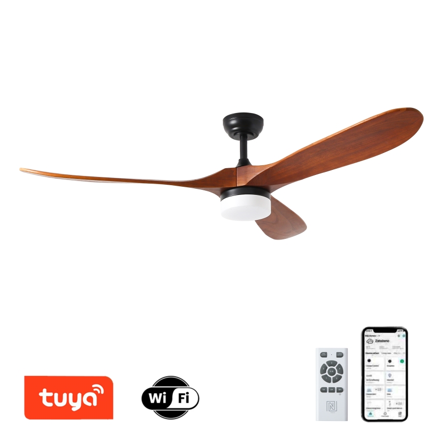 ZEVENTI - LED Stmievateľný stropný ventilátor GINOSA LED/18W/230V 3000-6000K Wi-Fi Tuya čierna/dub + diaľkové ovládanie