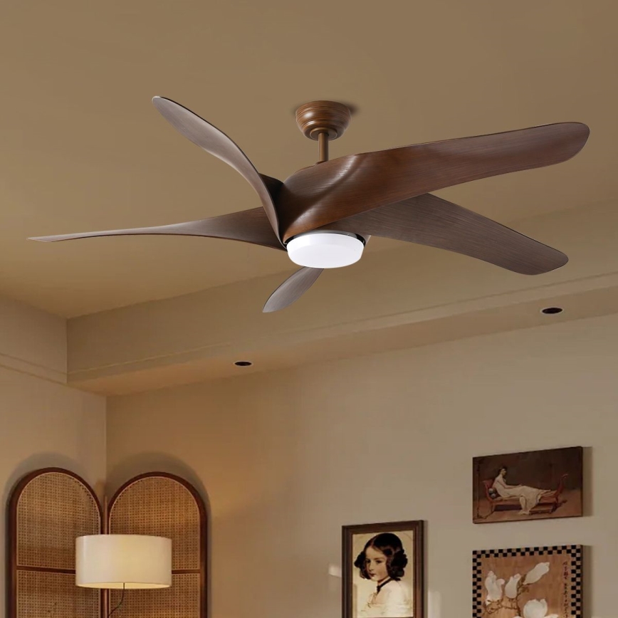 ZEVENTI - LED stropný ventilátor LUCCA LED/18W/230V 3000/4000/6000K Wi-Fi Tuya hnedý + diaľkové ovládanie