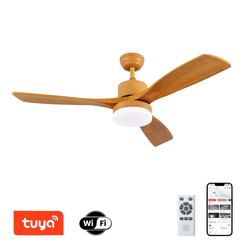 ZEVENTI - LED Stmievateľný stropný ventilátor MARE LED/24W/230V 3000-6000K Wi-Fi Tuya dub + diaľkové ovládanie