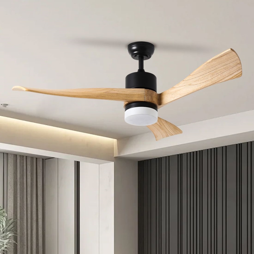 ZEVENTI - LED Stropný ventilátor NATURITO LED/18W/230V 3000-6000K Wi-Fi Tuya čierna/dub + diaľkové ovládanie