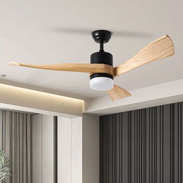 ZEVENTI - LED stropný ventilátor NATURITO LED/18W/230V 3000-6000K Wi-Fi Tuya čierny/dub + diaľkové ovládanie