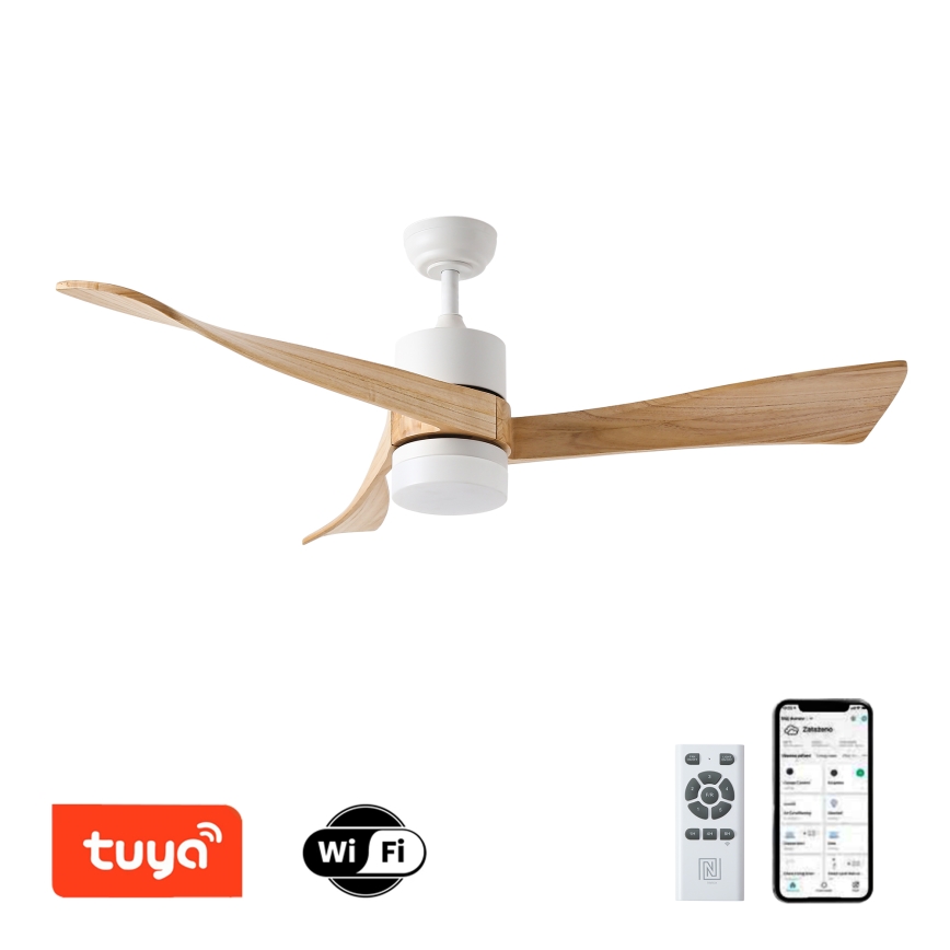 ZEVENTI - LED Stmievateľný stropný ventilátor NATURITO LED/18W/230V 3000-6000K Wi-Fi Tuya biela/dub + diaľkové ovládanie