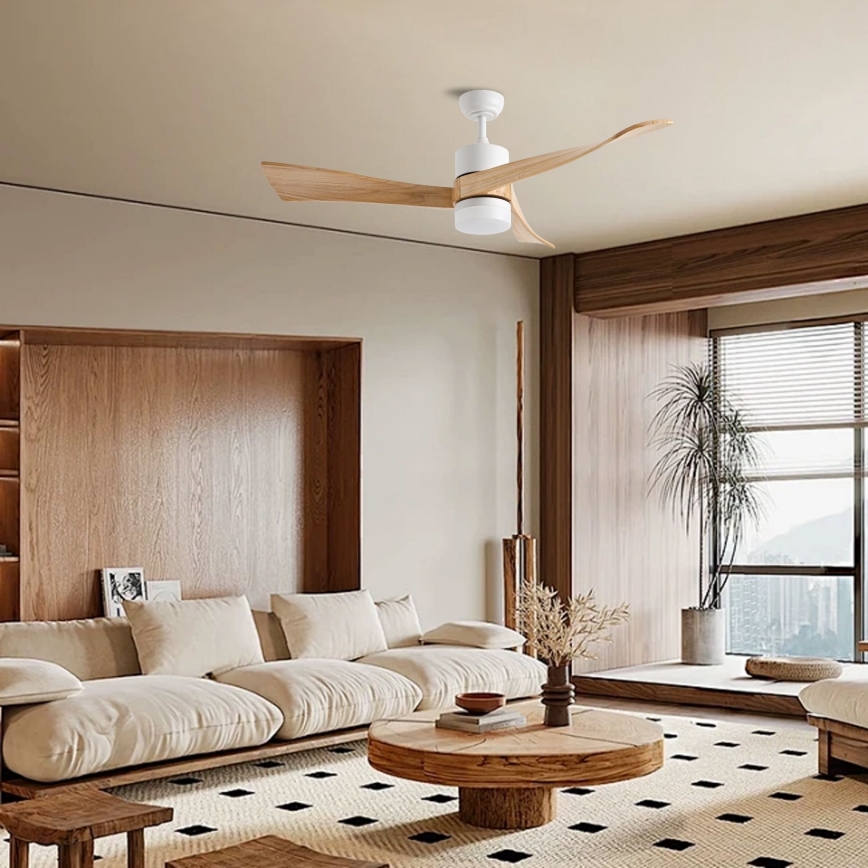ZEVENTI - LED Stmievateľný stropný ventilátor NATURITO LED/18W/230V 3000-6000K Wi-Fi Tuya biela/dub + diaľkové ovládanie