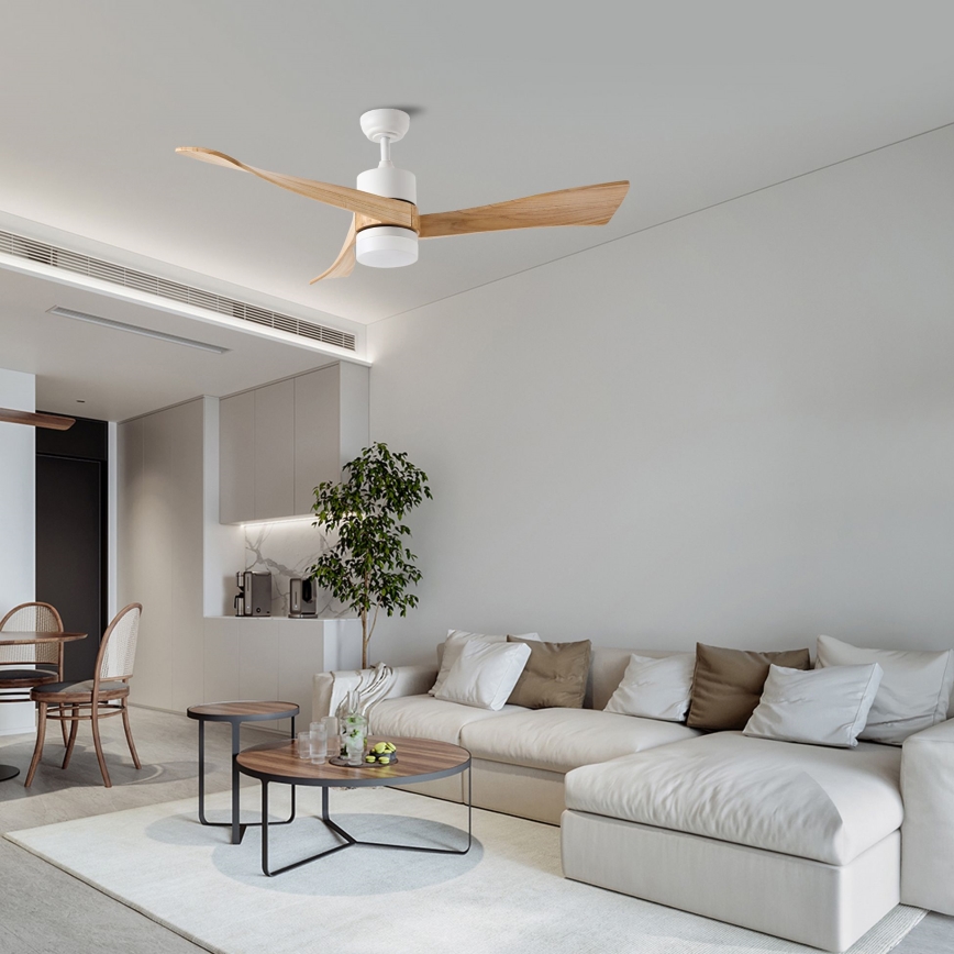 ZEVENTI - LED Stmievateľný stropný ventilátor NATURITO LED/18W/230V 3000-6000K Wi-Fi Tuya biela/dub + diaľkové ovládanie