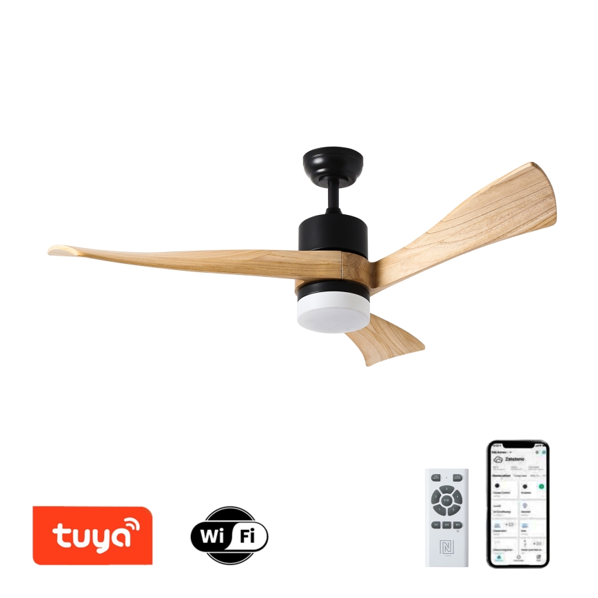 ZEVENTI - LED Stropný ventilátor NATURITO LED/18W/230V 3000-6000K Wi-Fi Tuya čierna/dub + diaľkové ovládanie