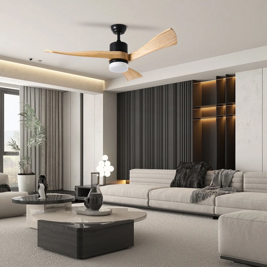 ZEVENTI - LED Stropný ventilátor NATURITO LED/18W/230V 3000-6000K Wi-Fi Tuya čierna/dub + diaľkové ovládanie