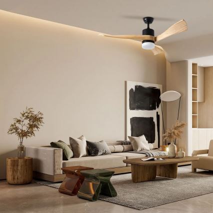 ZEVENTI - LED Stropný ventilátor NATURITO LED/18W/230V 3000-6000K Wi-Fi Tuya čierna/dub + diaľkové ovládanie