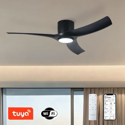 ZEVENTI - LED stmievateľný stropný ventilátor ORBITO LED/24W/230V 3000/4000/6000K Wi‑Fi Tuya čierny + diaľkové ovládanie