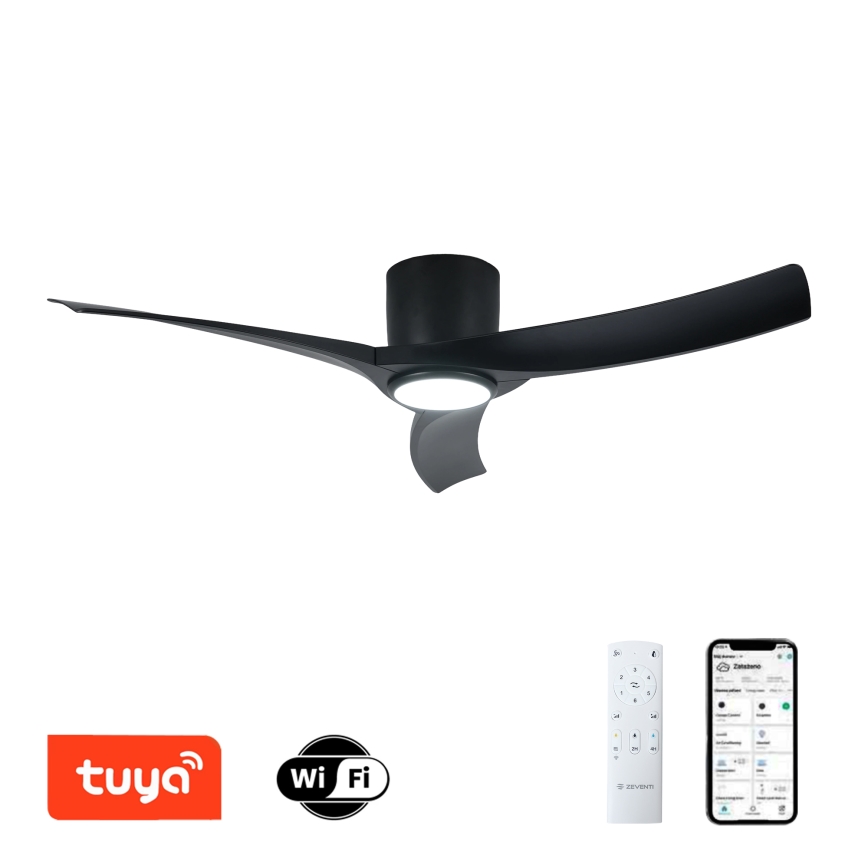 ZEVENTI - LED stmievateľný stropný ventilátor ORBITO LED/24W/230V 3000/4000/6000K Wi-Fi Tuya čierny + diaľkové ovládanie