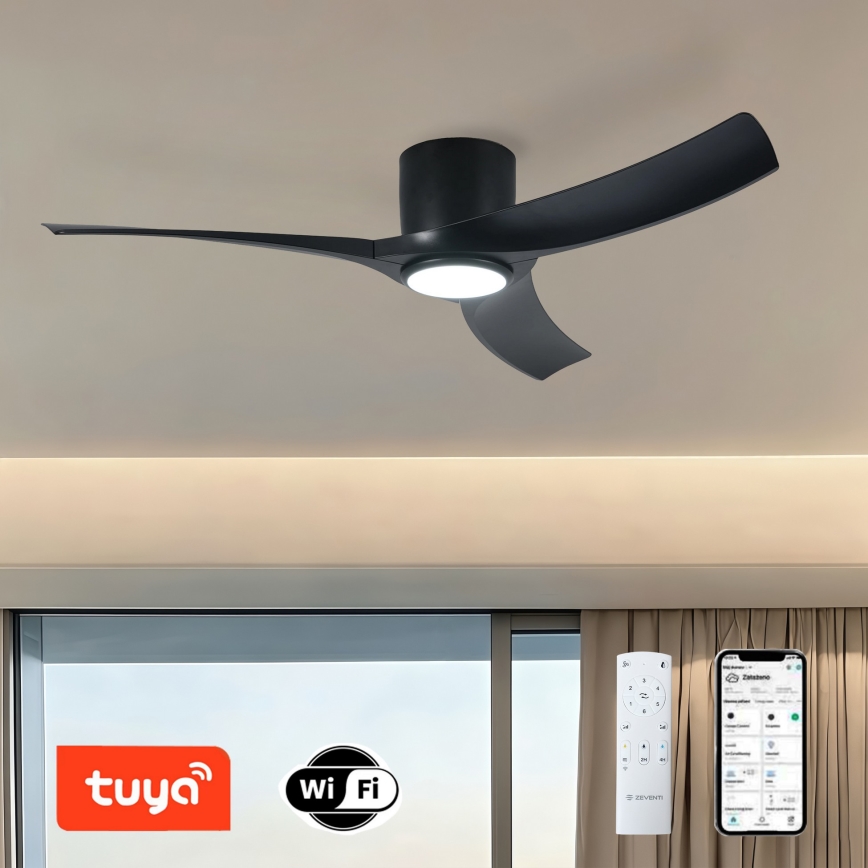 ZEVENTI - LED stmievateľný stropný ventilátor ORBITO LED/24W/230V 3000/4000/6000K Wi-Fi Tuya čierny + diaľkové ovládanie