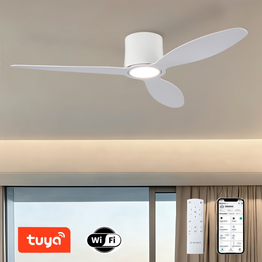 ZEVENTI - LED Stlmiteľný stropný ventilátor VENTORA LED/24W/230V 3000/4000/6000K Wi-Fi Tuya biely + diaľkové ovládanie