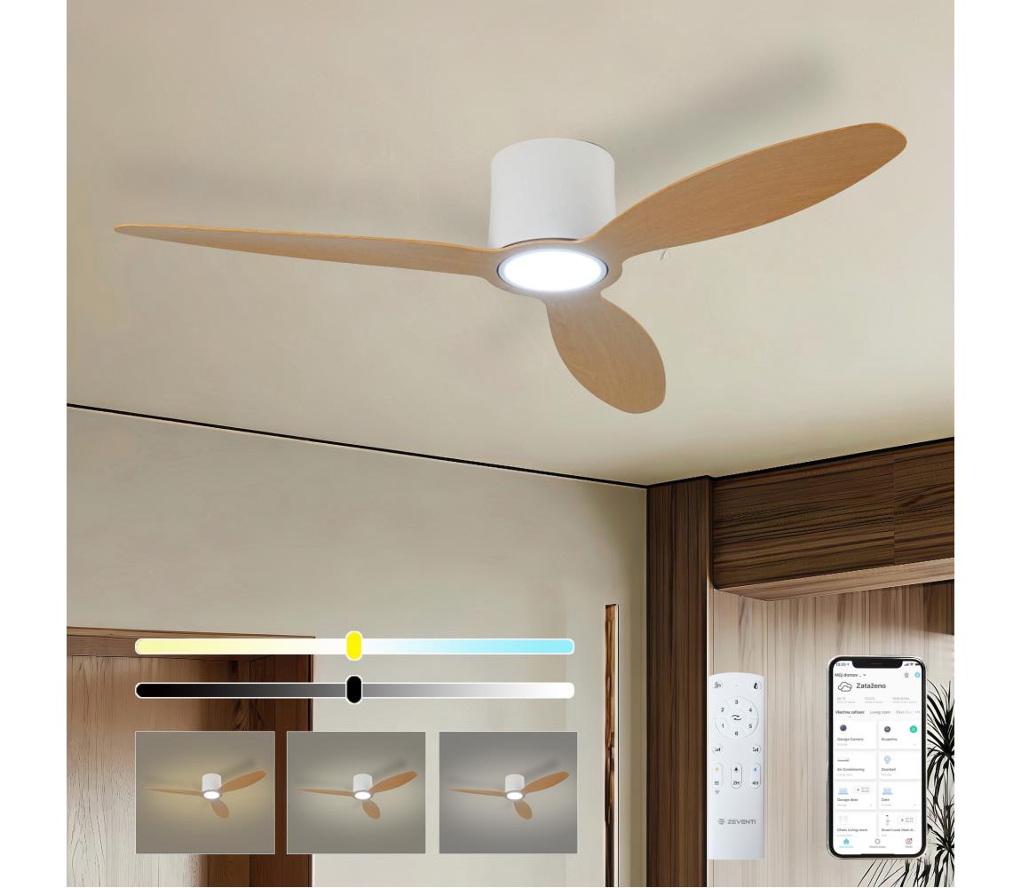 ZE - LED stropný látor VENTORA LED/24W/230V Wi-Fi Tuya biela/dub + diaľkový ovládač ZEV033
